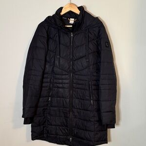 Lole Black Quilted Hooded Long Puffer Coat